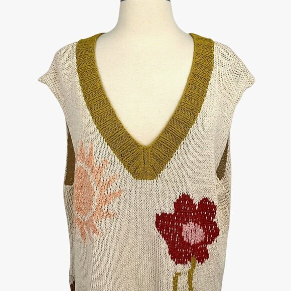 Story Mfg Party Vest Peace Trip Size XL Sleeveless Sweater V Neck Multicolor - Picture 2 of 8